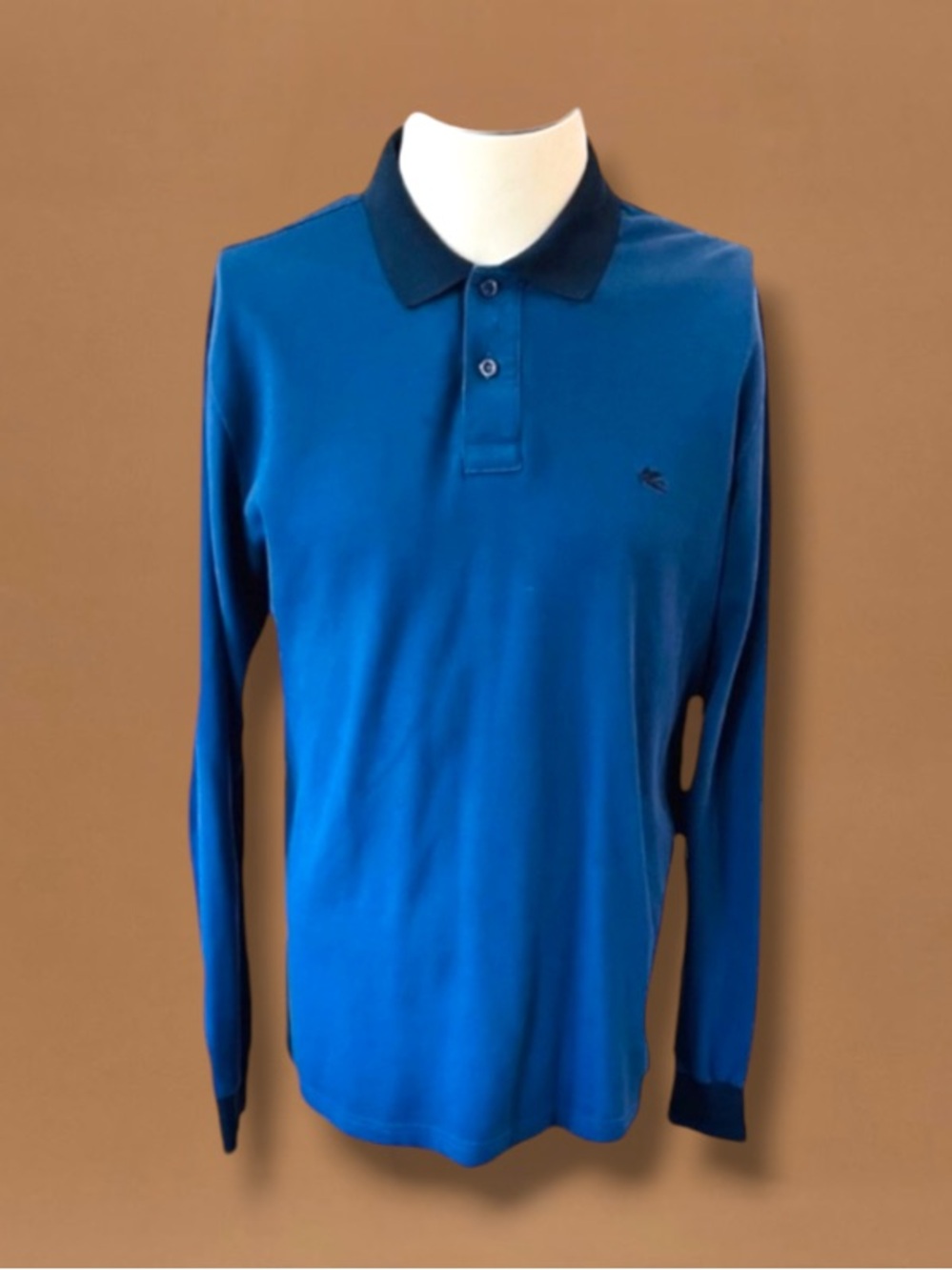 ETRO Blue Cotton Long Sleeve Polo Size Large